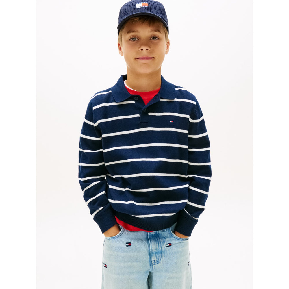 Køb Tommy Hilfiger Dark Night Navy Stripe Polo Krave Sweater Ls