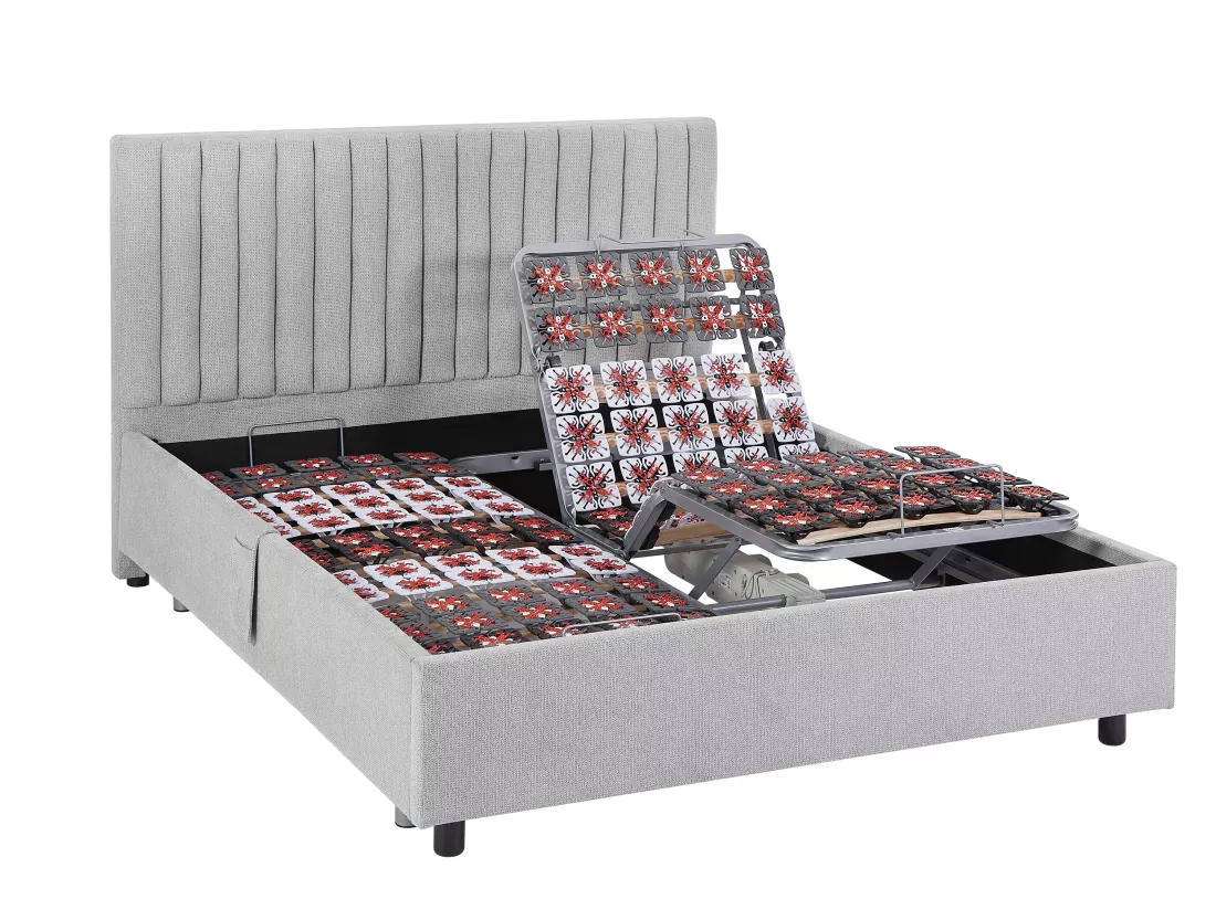 Lit électrique de relaxation déco tout plots + matelas mémoire de forme - 2 x 70 x 190 cm - Tissu - Gris - SASORA de YSMÉE