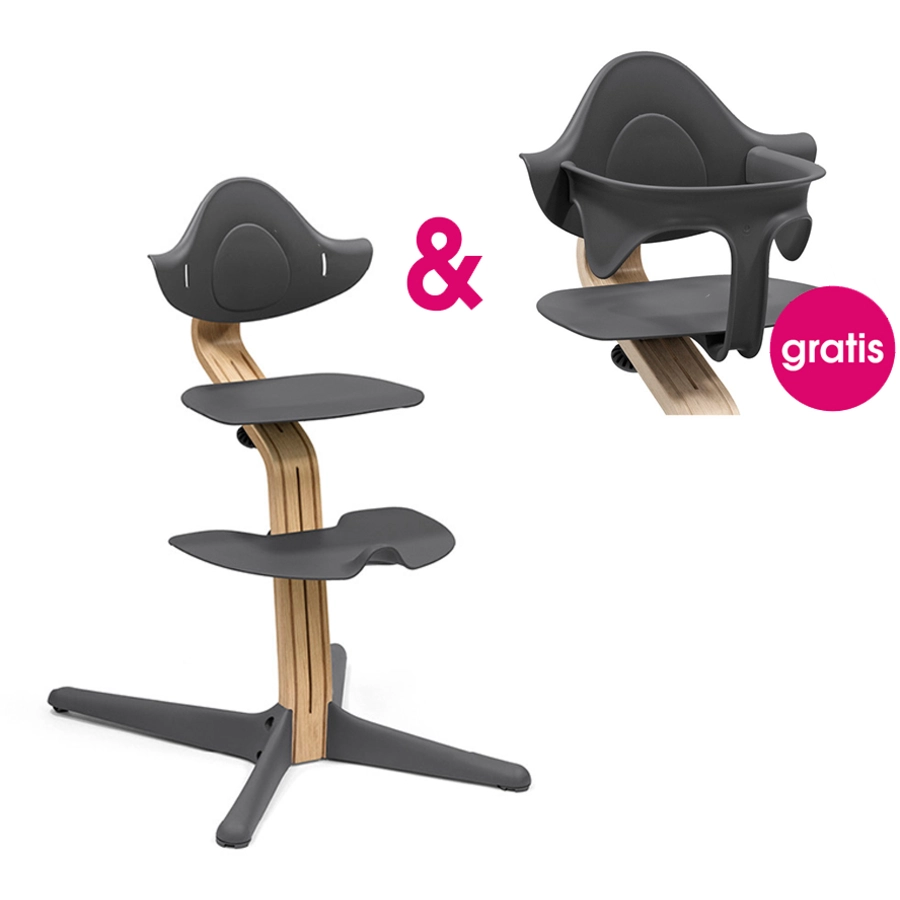 STOKKE® Nomi® Hochstuhl Eiche  anthrazit + gratis Baby Set anthrazit