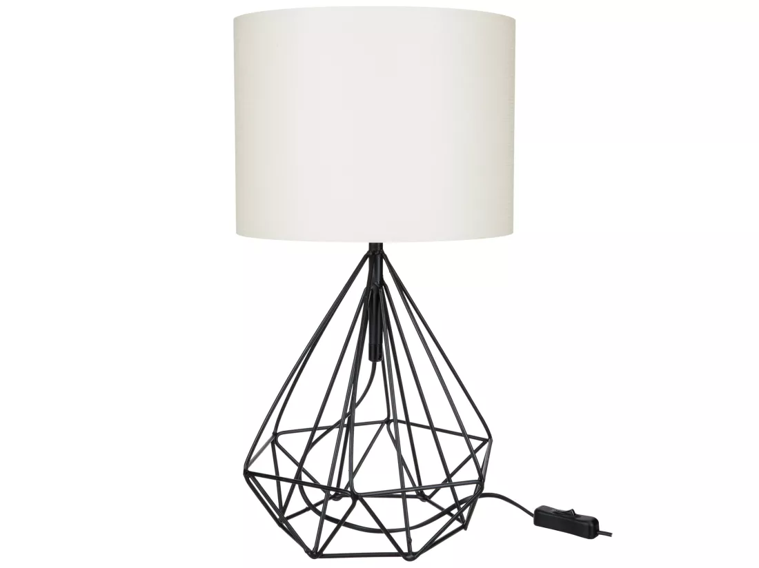 Lampe de bureau Gloucester en métal PVC textile 46,5 cm E27 noir / blanc [lux.pro]