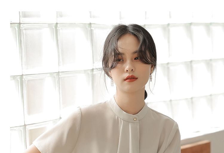 EFO - Blouse met ruches, opstaande kraag en korte mouwen