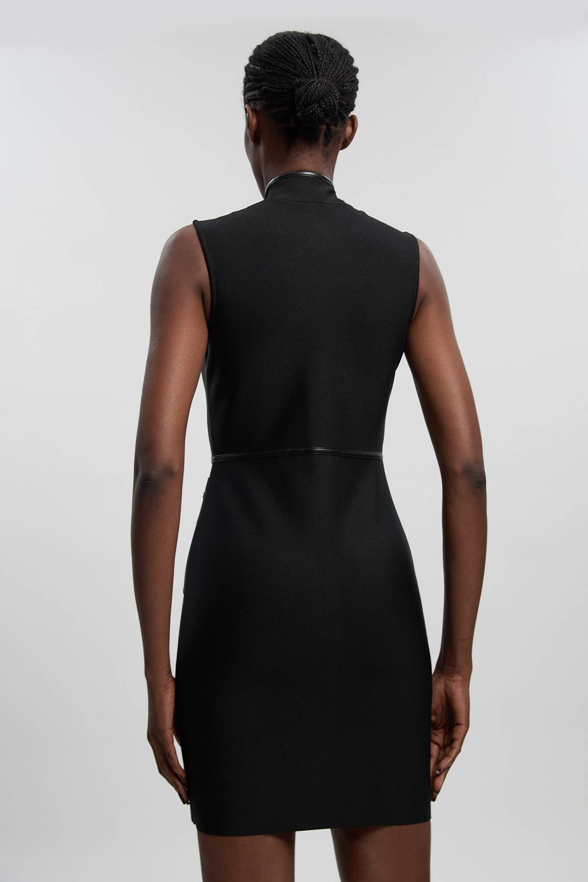 KarenMillen Robe Mini Bandage Militaire Sans Manches À Finitions SYNTHÉTIQUE