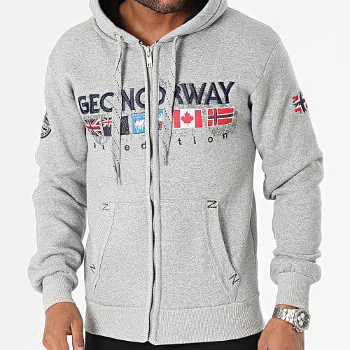 Sweat Zippé Capuche Gris Chiné
