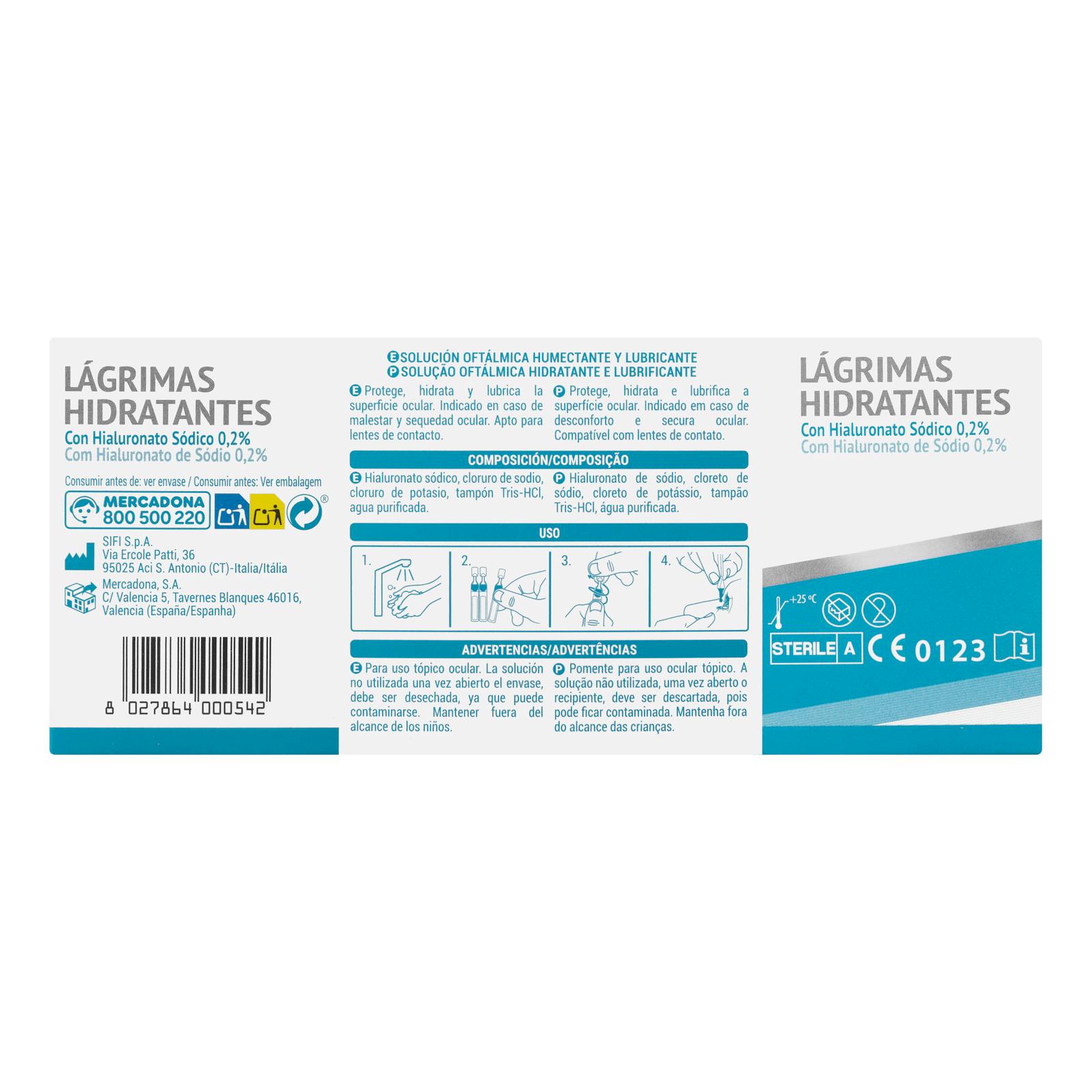 Larmes oculaires hydratantes Deliplus avec 0,2 % d'hyaluronate de sodium