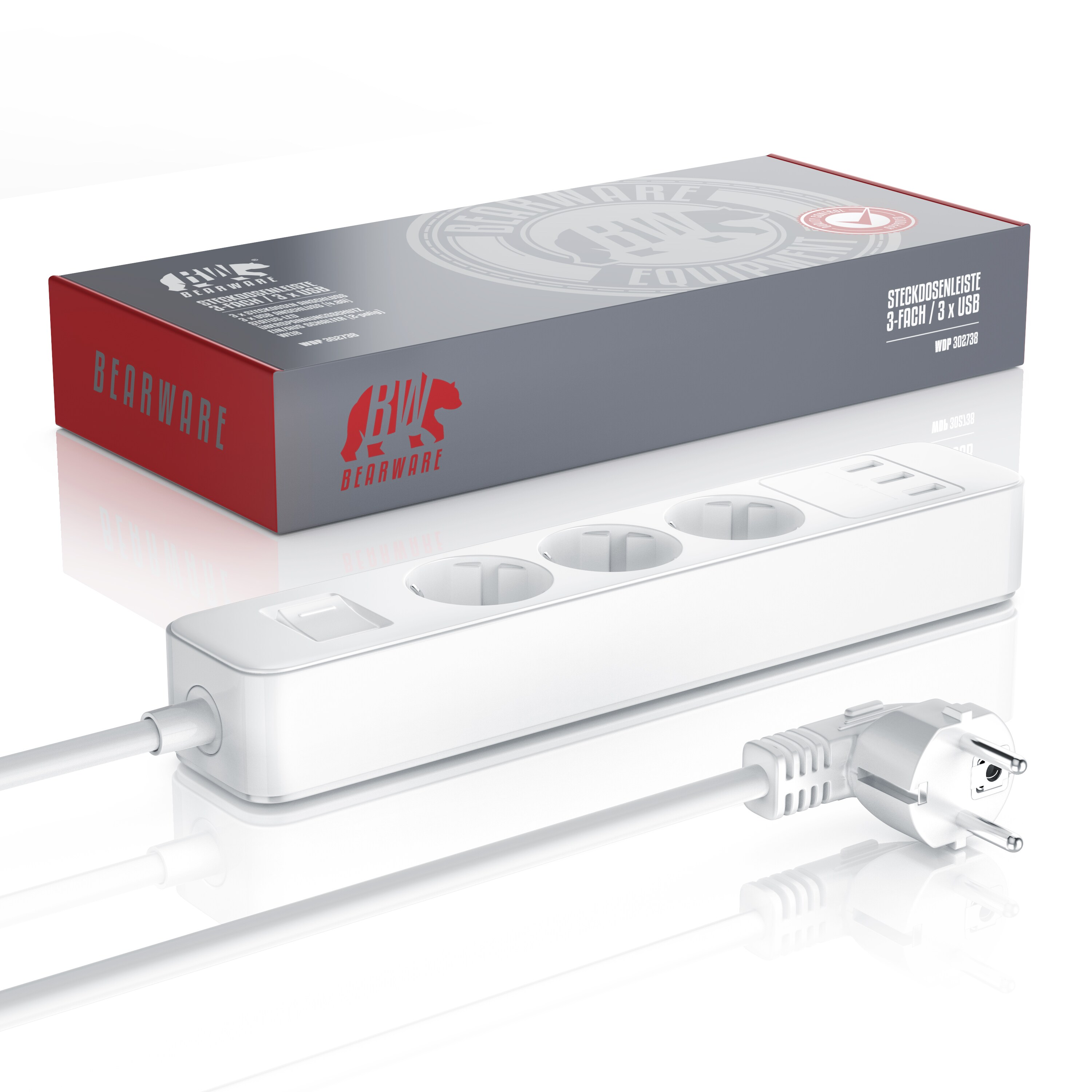 BEARWARE Steckdosenleiste Mehrfachsteckdose Steckerleiste 3680W, 3-fach