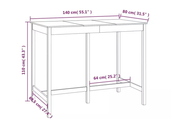 Table de bar 140x80x110 cm Bois massif de pin