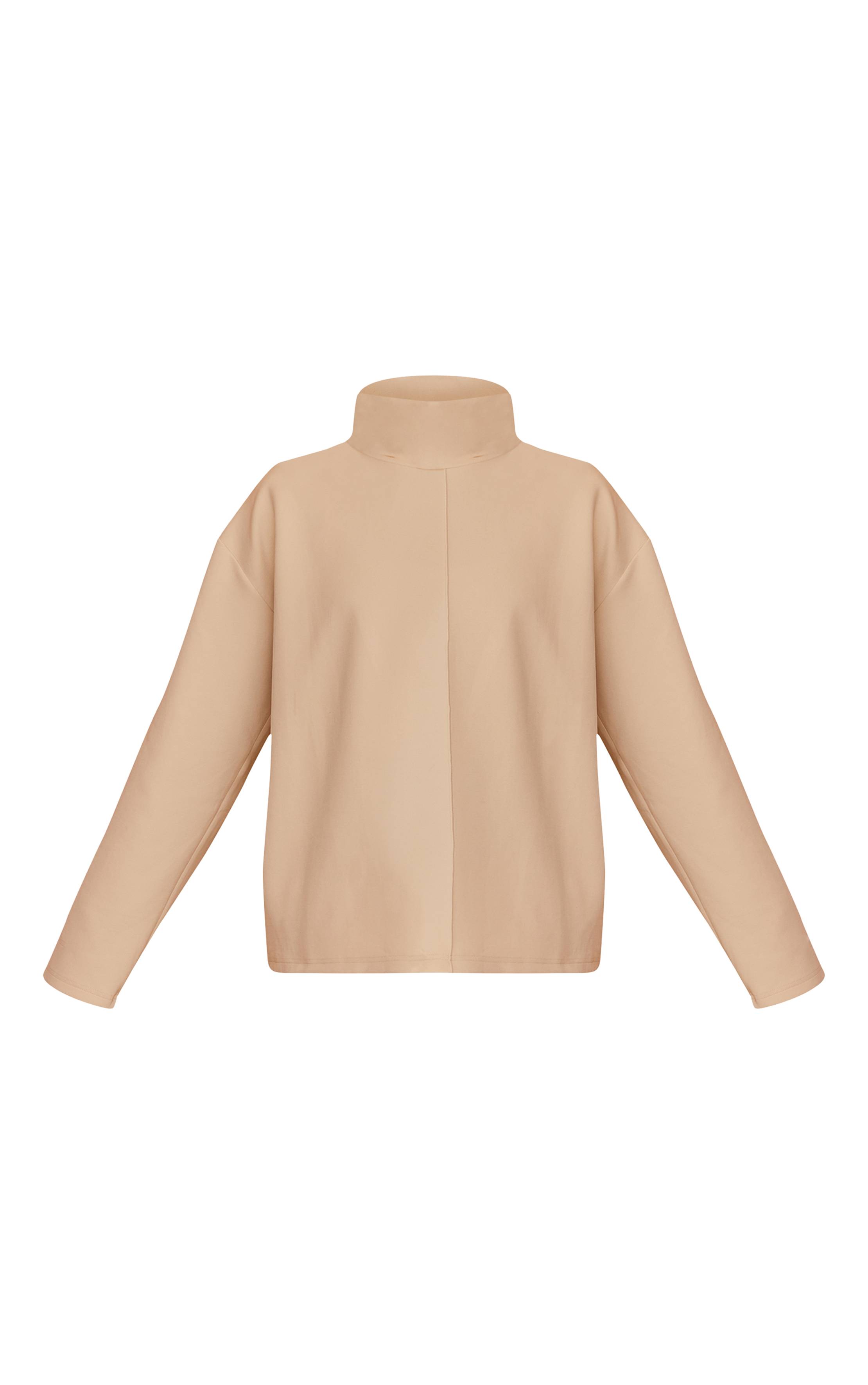 Crème Sweat-shirt Col Montant À Coutures Entrelacées