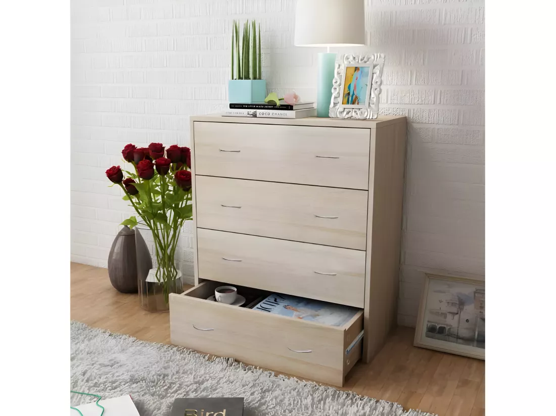 Commode 4 tiroirs bois de chêne clair Jack