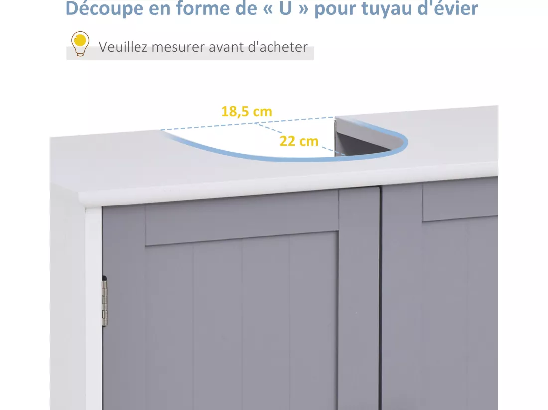 Meuble salle de bain - meuble sous-vasque - placard 2 portes avec étagère - dim. 60L x 30l x 60H cm - MDF gris blanc