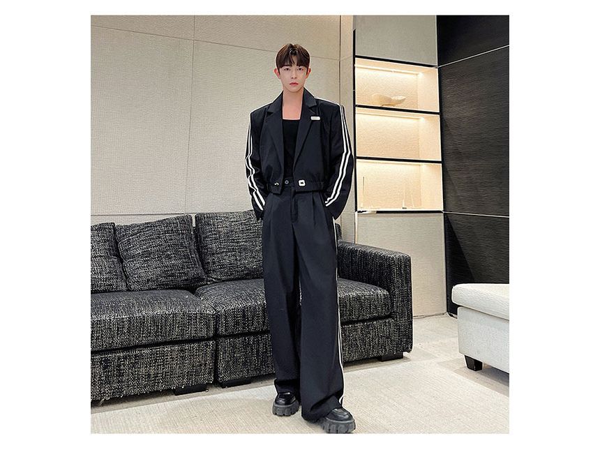Freehop - Set: Gestreepte cropped blazer + High Waist Wide Leg Broek