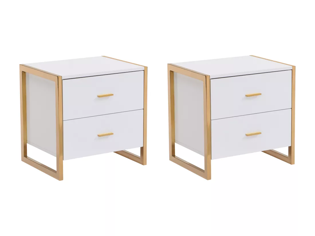 Lot de 2 tables de chevet 2 tiroirs - MDF - Blanc laqué et doré - OMBRELIA de Pascal Morabito