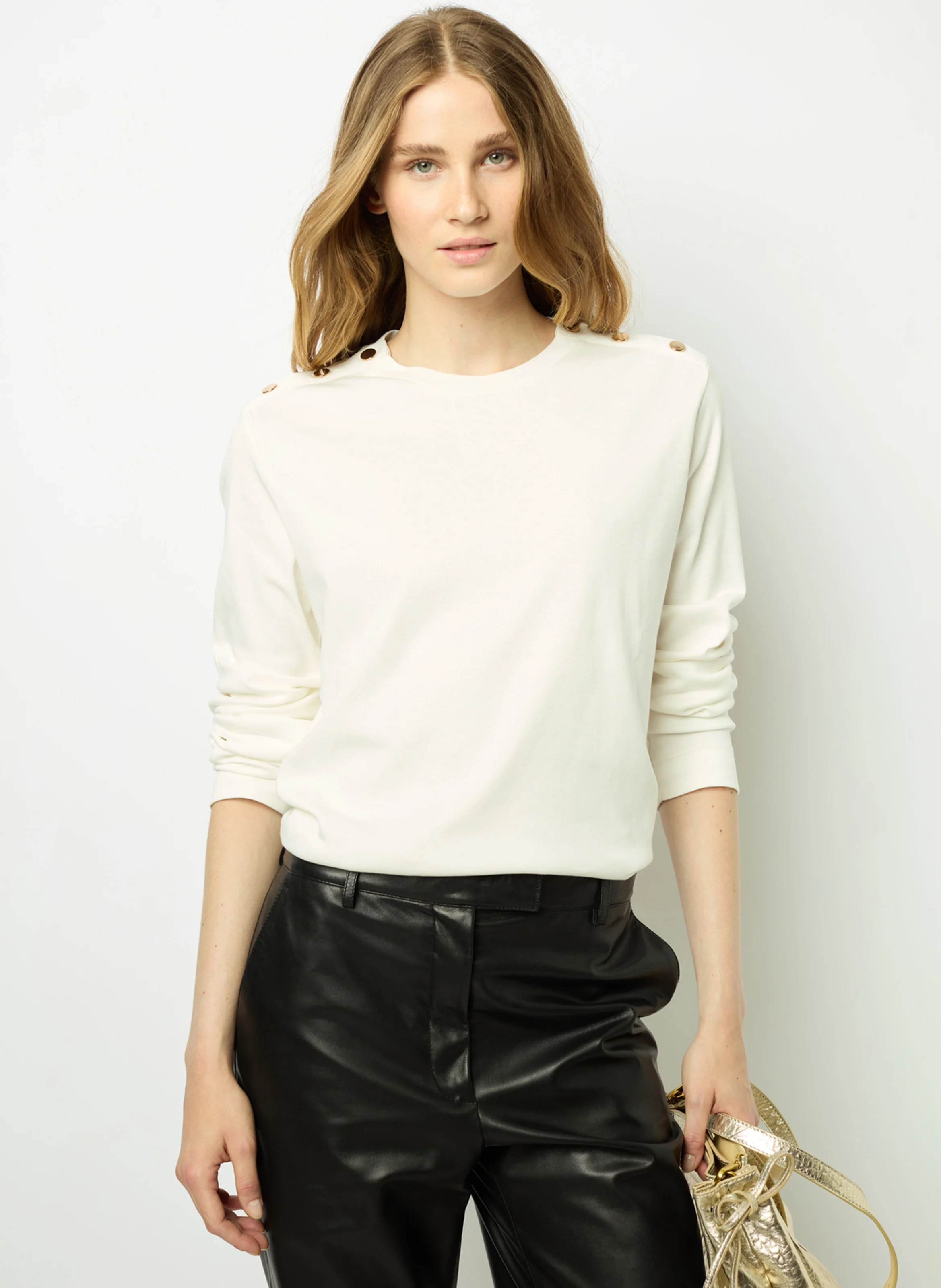 AUDELIE - Pull droit boutonné en coton | Blanc