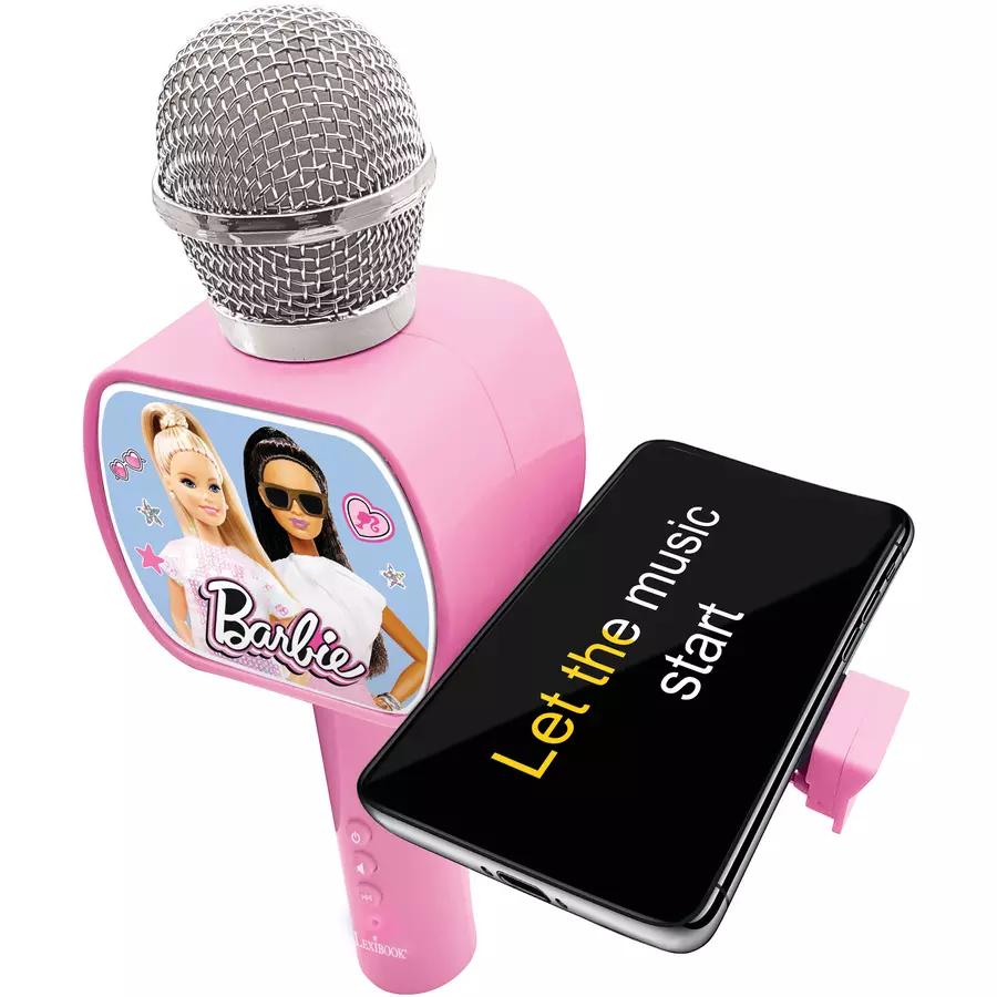 LEXIBOOK Barbie Bluetooth Karaoke-Mikrofon mit eingebautem Lautsprecher und Smartphone Stativ