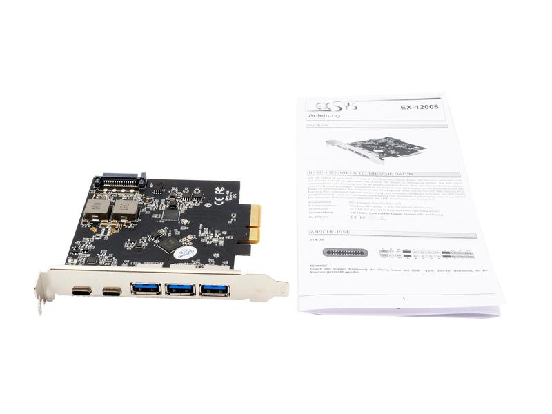 Exsys PCI-Express-Karte EX-12006 PCIe-Schnittstellenerweiterung mit USB-A- und USB-C-Anschluss