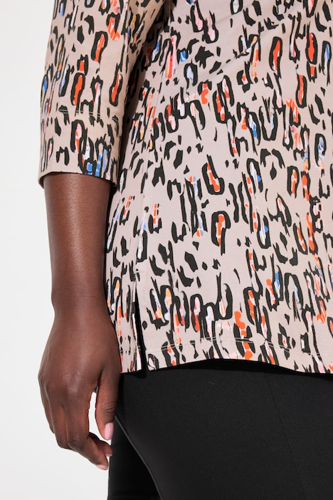 Shirt, bedruckt, Ziersteine, Classic, Stehkragen, 3/4-Arm
