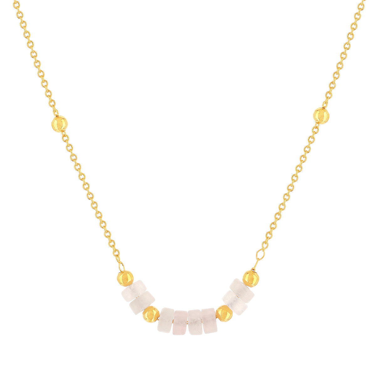 Collier plaqué or jaune quartz rose 42 à 47 cm
