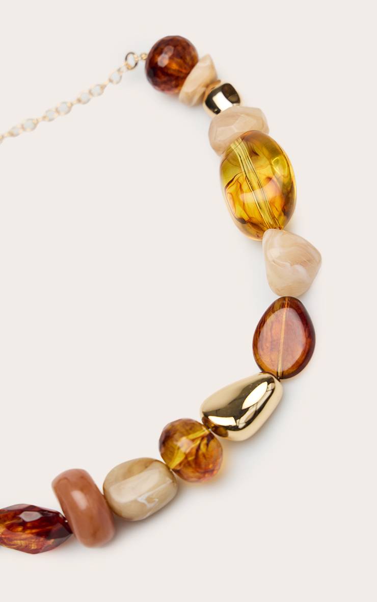Marron Collier À Grosses Perles En Résine Ton Sur Ton