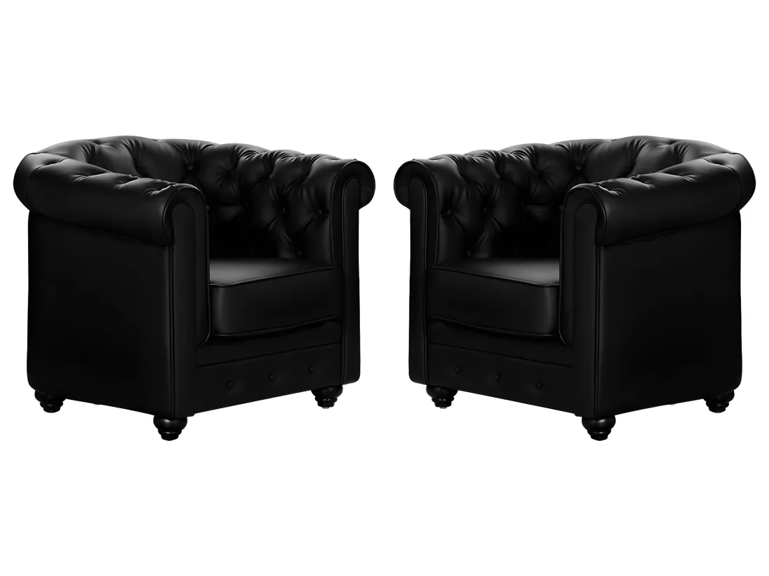 Lot de 2 Fauteuils CHESTERFIELD - Simili Noir