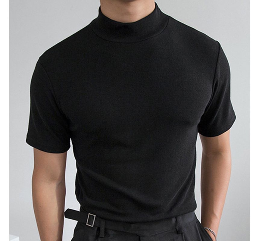 vrovion - T-shirt met korte mouwen en mock-neck, effen