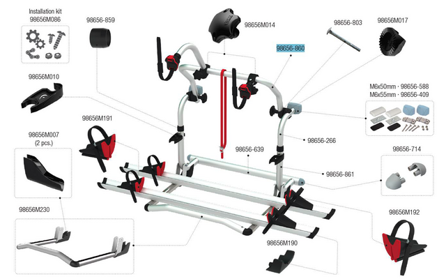 Fiamma Rohr schwenkbar passend für Carry Bike Pro C / Pro C E-Bike - Farbe Schwarz Fiamma Ersatzteilnummer 98656-860