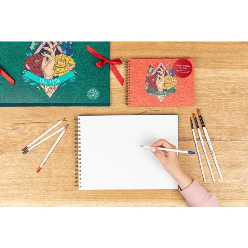 Frida Kahlo, Carnet d'artiste reliure intégrale A5 paysage, 30 feuilles de papier dessin blanc multitechniques 180g