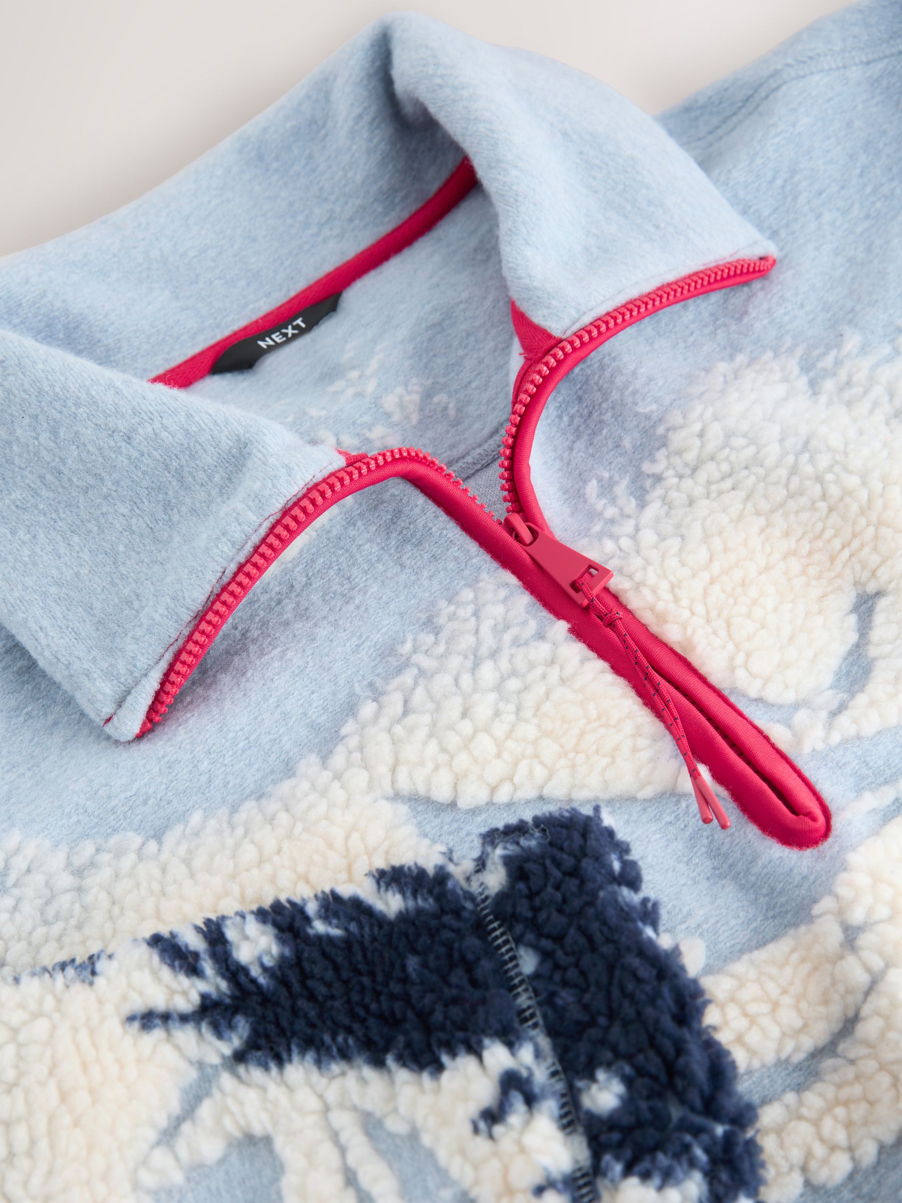 Blauwe grafische winterlandschap - Soft Touch Knusse Teddy Borg Kwartrondrits Fleece
