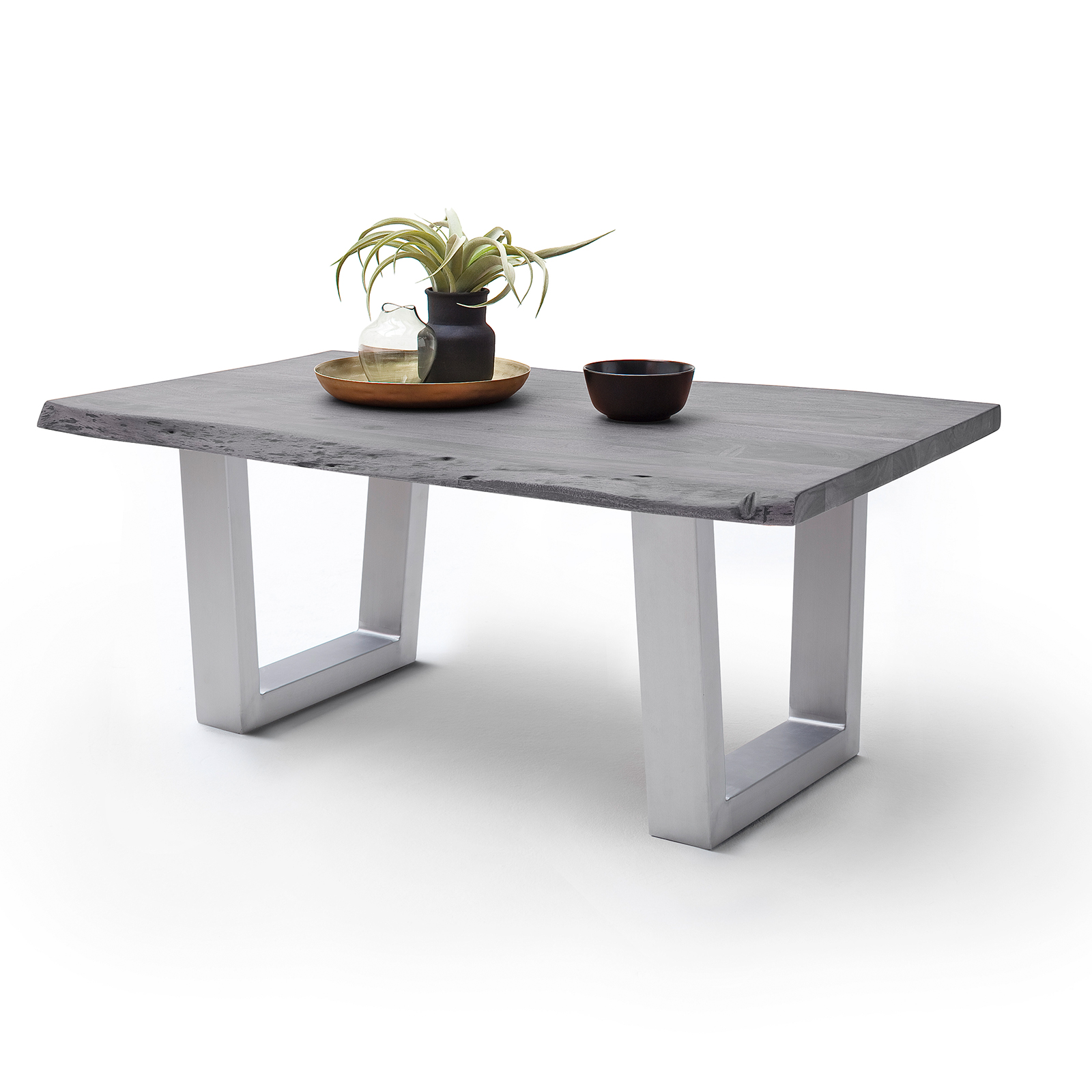 Couchtisch CARTAGENA - Akazie grau-Edelstahl - Trapez-Gestell - 110x70 cm