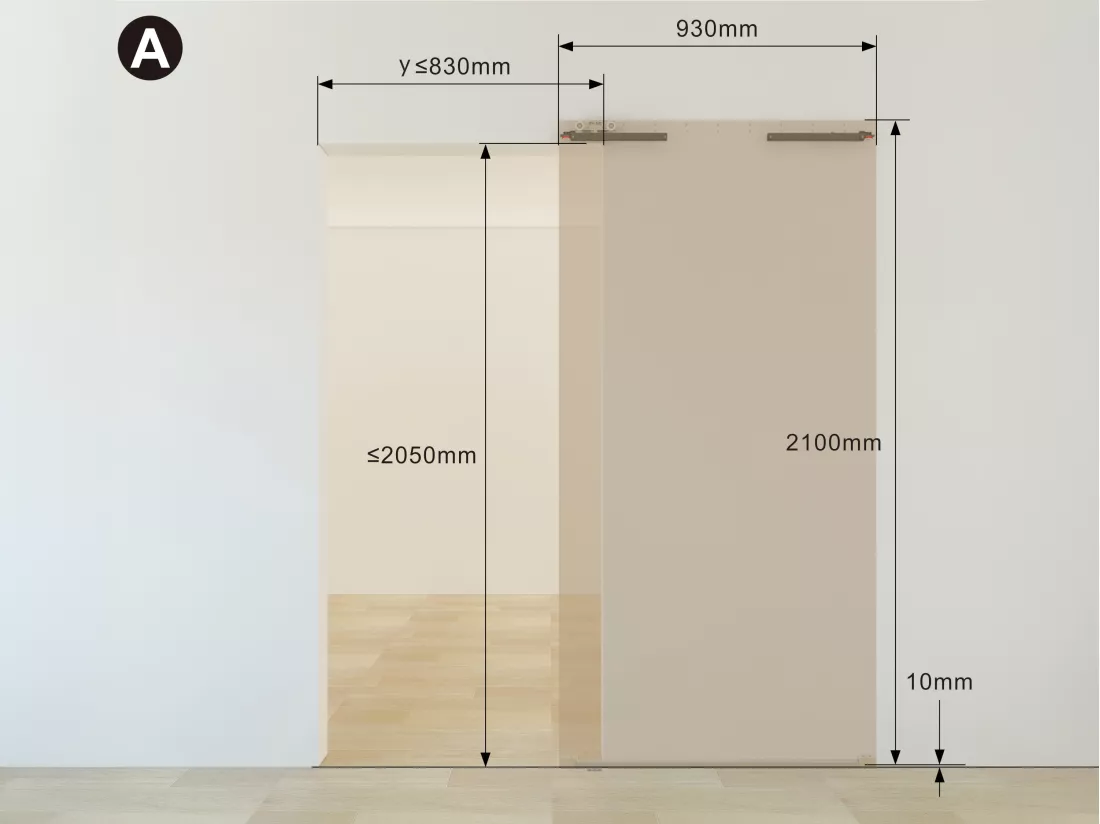 Porte coulissante en bois et MDF avec rail invisible - Chêne clair - 93 x 210 cm - BOCAZI