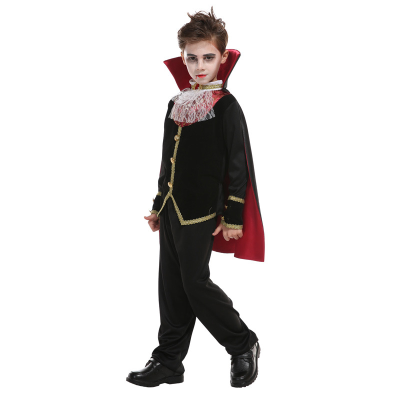 (130cm) Fasnachts Kinder Kostüm Dracula Vampir Verkleidung für Motto Partys / Halloween inkl. Umhang - Schwarz