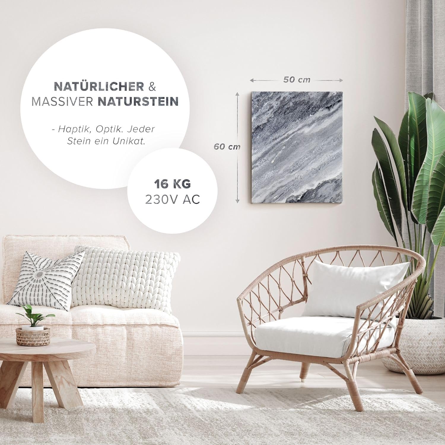 Naturstein Infrarotheizung mit Digitalthermostat I 500 W I Energiesparende Infrarot Wandheizung I 5 Jahre Garantie I Made in Germany Qarama 500 Watt