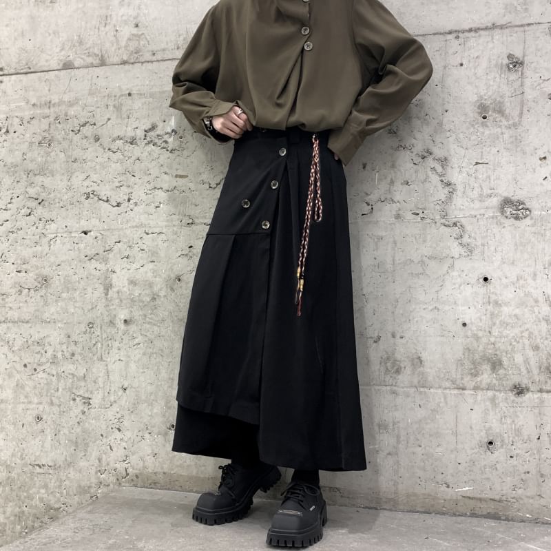 Freehop - Hoge taille, effen, cropped, wijde broek met knoopsluiting aan de voorkant