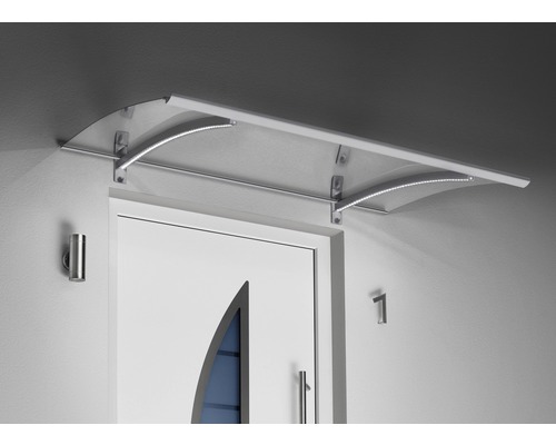 Gutta aanbouwluifel met LED-verlichting, 150x90 cm, RVS-look met helder acrylglas