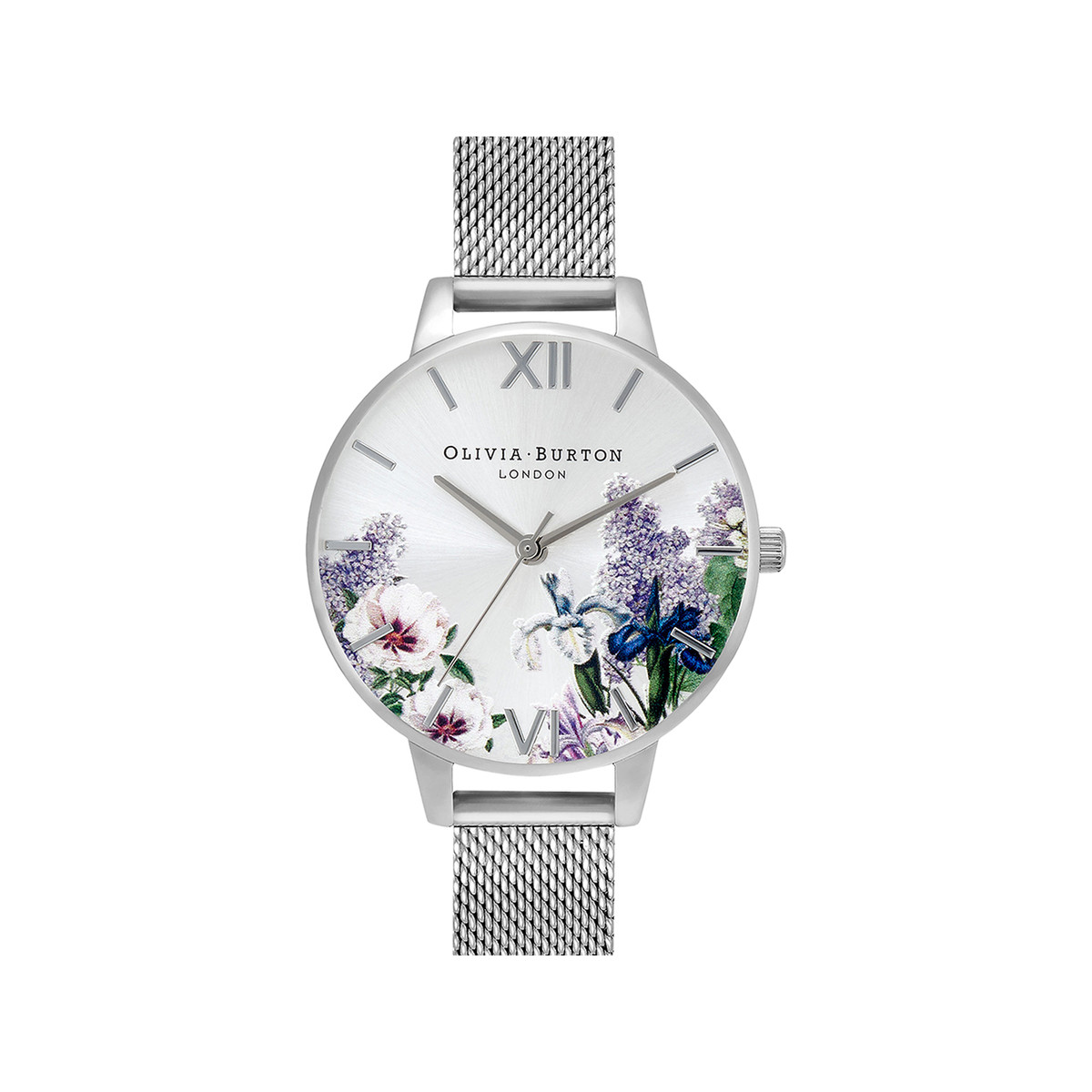 Montre OLIVIA BURTON secret garden femme analogique, bracelet acier argent