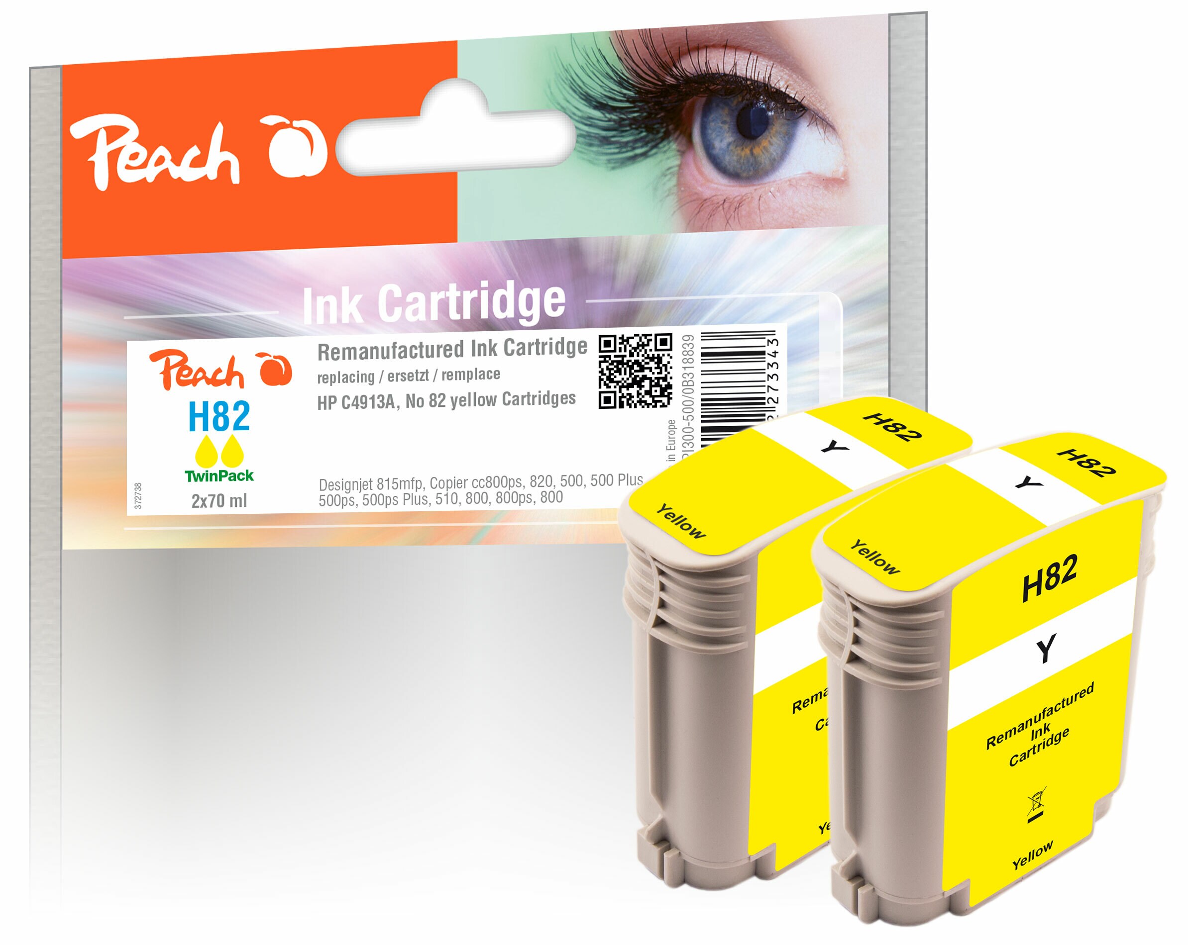 Peach HP 82 XLy 2 Druckerpatronen 2*ye ersetzt HP No. 82XL y*2, C4913A*2 für z.B. HP DesignJet 10 PS, HP DesignJet 120, HP DesignJet 120 NR (wiederaufbereitet)