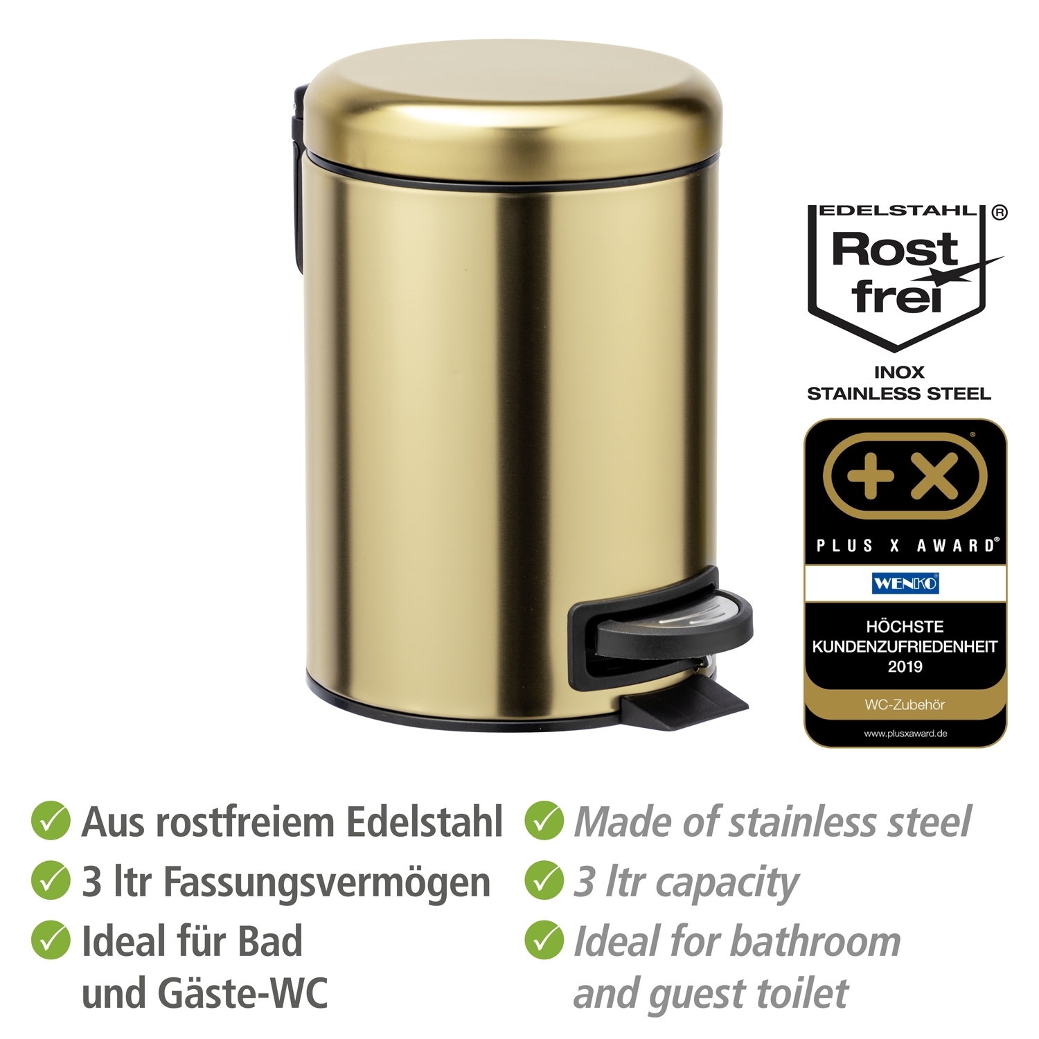 Wenko Leman afvalemmer 3 liter RVS goud mat