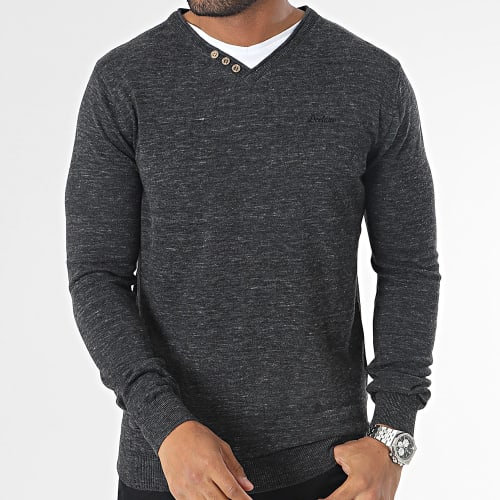 Pull Col V Single P3201M Gris Anthracite Chiné