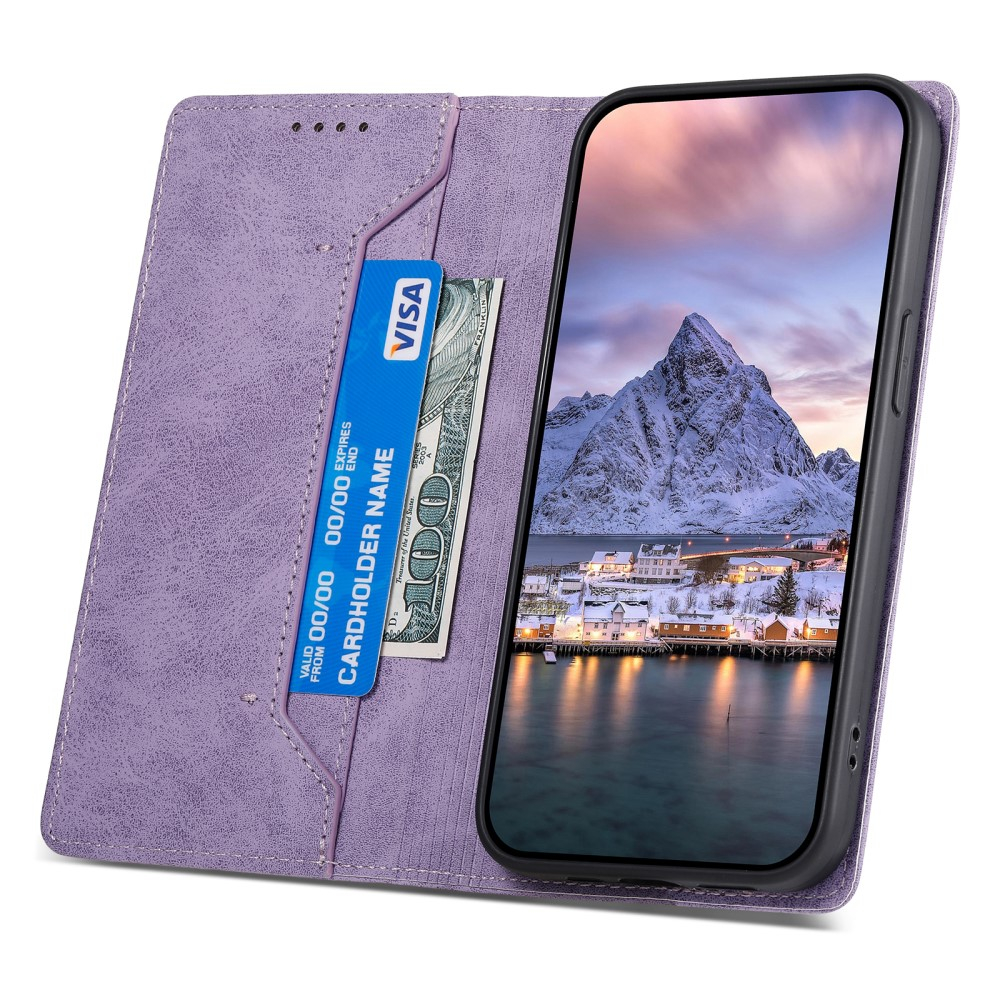 Samsung Galaxy S25 Ultra Leder Tasche Flip Wallet Etui mit Kartenfächern (RFID Schutz) - Lila