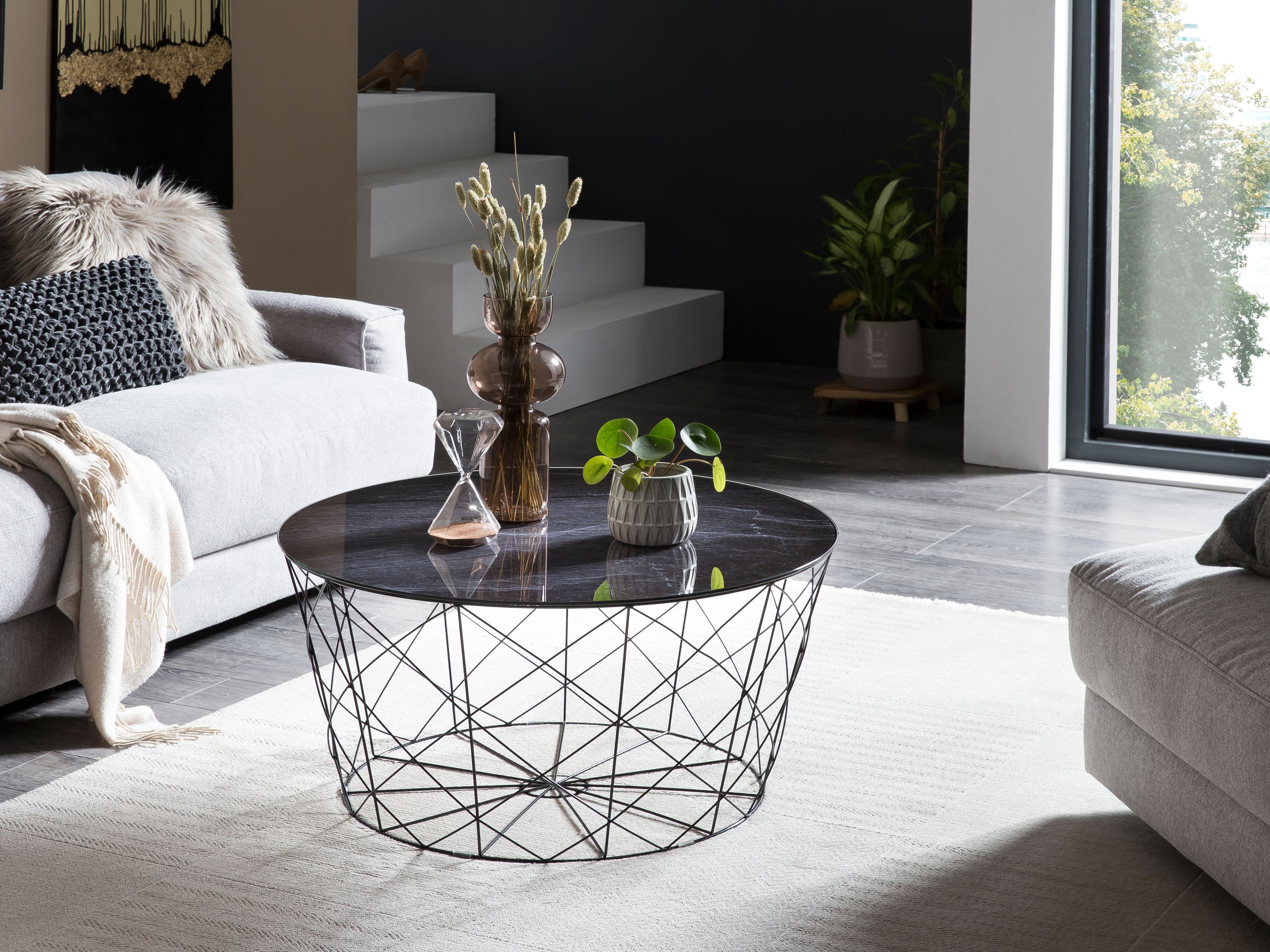 Couchtisch Ø80cm Marmor Optik Glastisch Sofatisch Beistelltisch Wohnzimmer Tisch