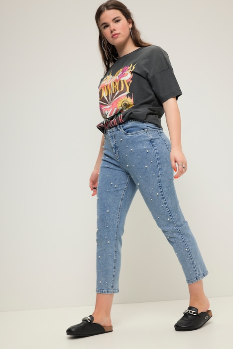 Mom-Jeans, Zierperlen, 5-Pocket