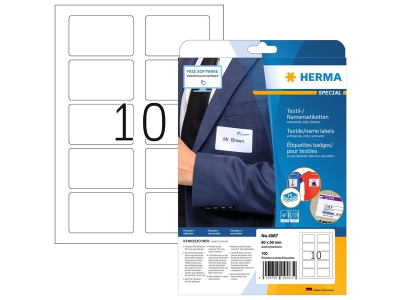 HERMA Namensetiketten  4587 80 x 50 mm, Weiss Namensetiketten ablösbar