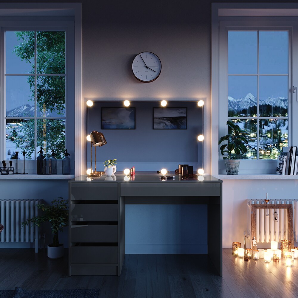 Vicco Schminktisch Frisiertisch Frisierkommode Sherry Grau Schminkspiegel LED 120x75 cm modern Schlafzimmer Kommode Schublade Ablage Aufbewahrung Kosmetiktisch Make-Up-Tisch Hochglanz