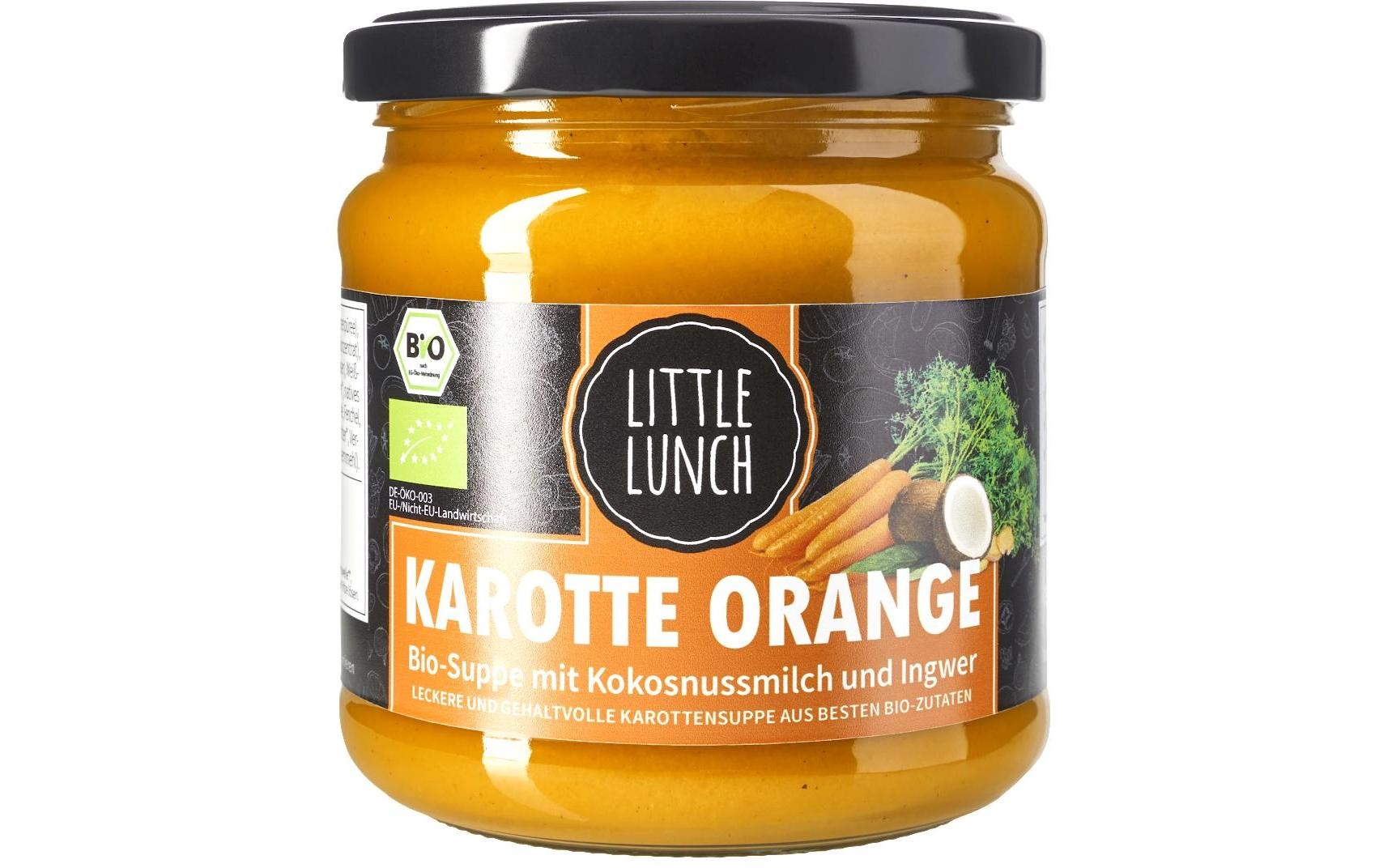 Bio Karotten Orange Suppe 350 mlBio-Suppe mit Karotten, Kokosmilch und Orangensaftkonzentrat