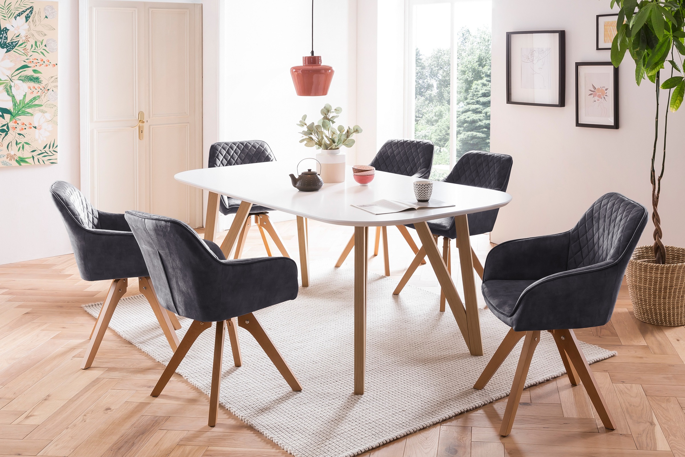 SalesFever Essgruppe »Elegante Sitzgruppe« 5-teiliges Set: Samtverlour-Stühle und 160cm Tisch