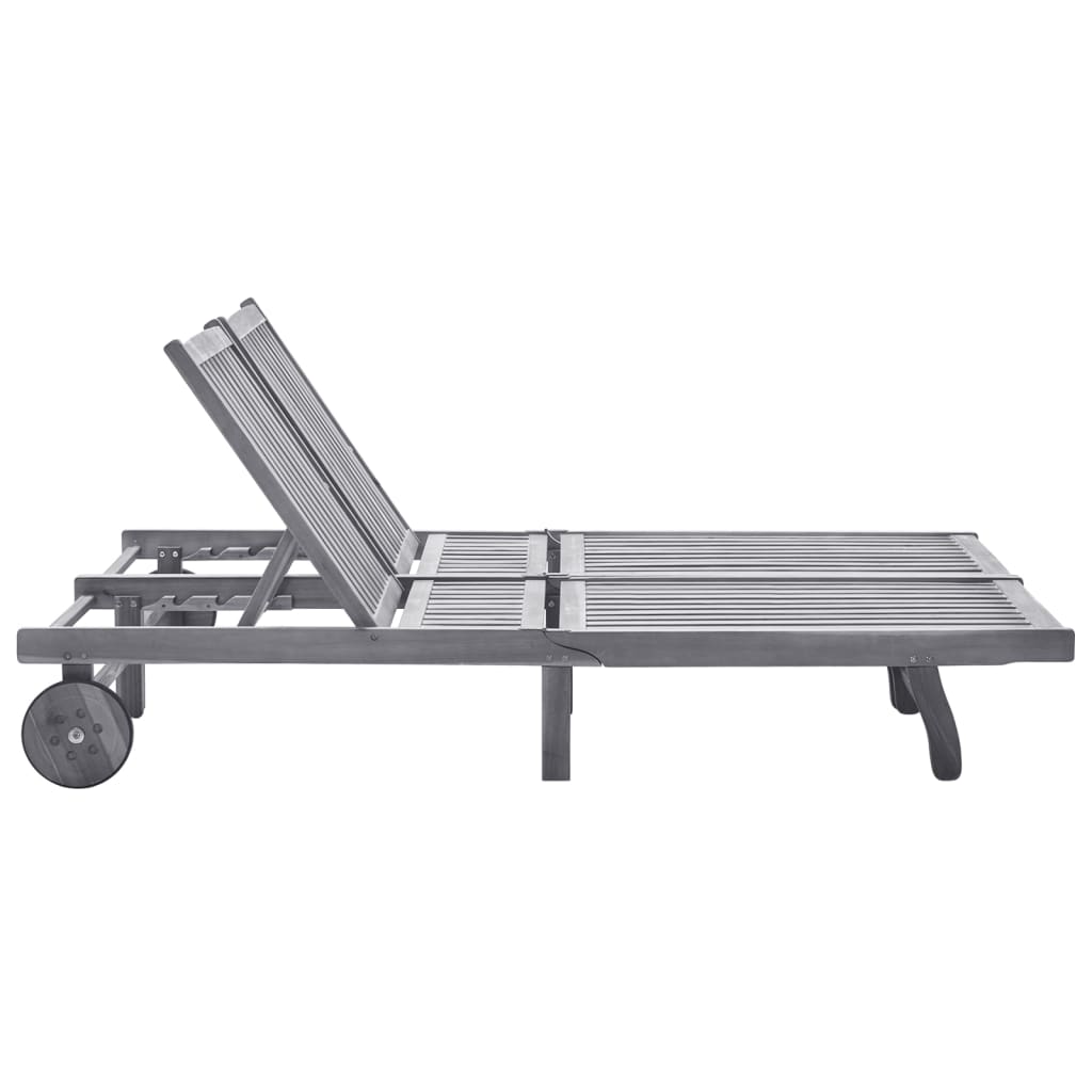 Transat chaise longue bain de soleil lit de jardin terrasse meuble d'extérieur 2 places avec coussin gris acacia