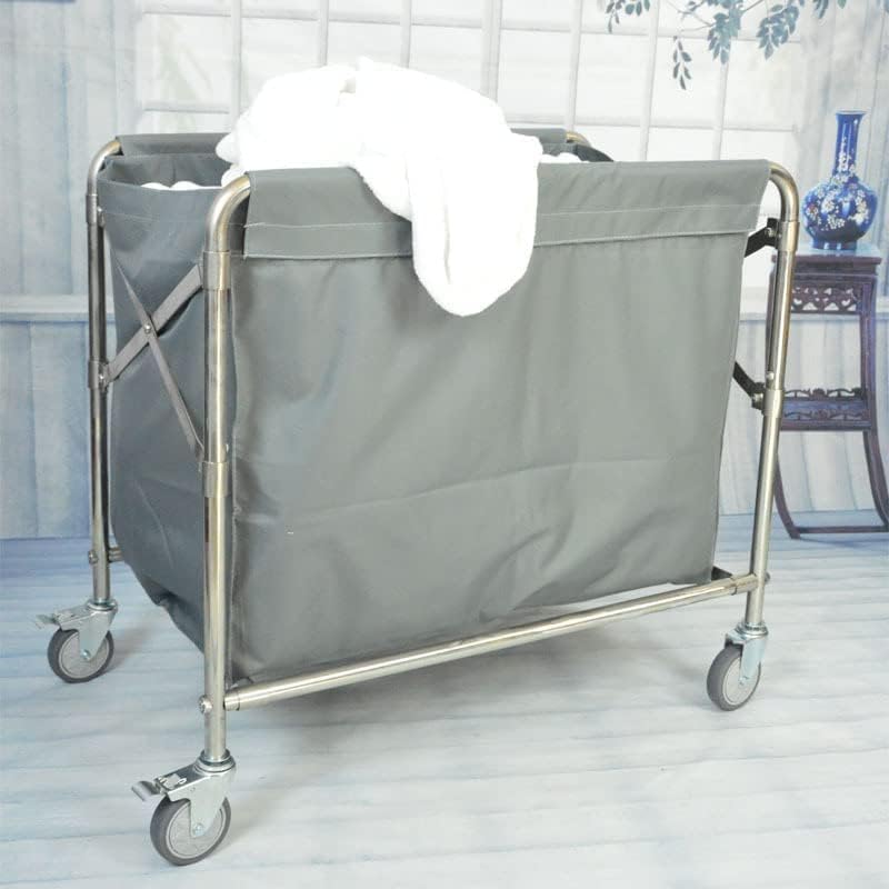 bimiti Wäschewagen Edelstahl Wäschesortierwagen Kommerzieller Wäschesortier mit Rollen Klappbar Wäschekorbwagen Wäschewagen mit 100kg Tragkraft für Home Hotel Wäschekammer, 87 x 52 x 78 cm