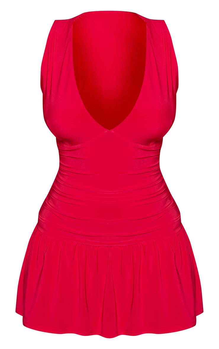 Rouge Robe Mini Moulante Plongeante En Tissu Slinky Fluide Shape