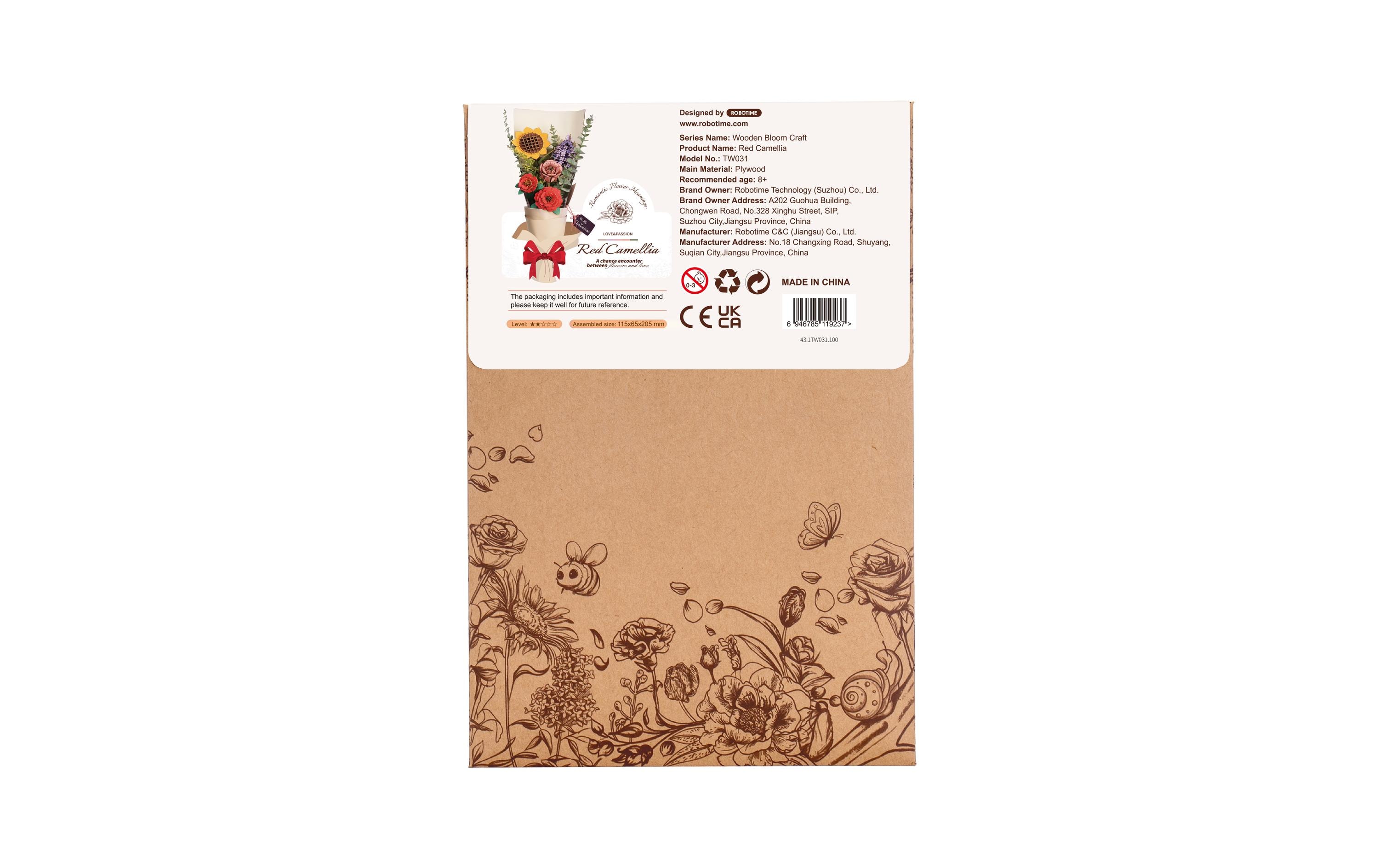 Bausatz Red Camellia 113-teilig3D-Puzzle aus lasergeschnittenen Holzteilen