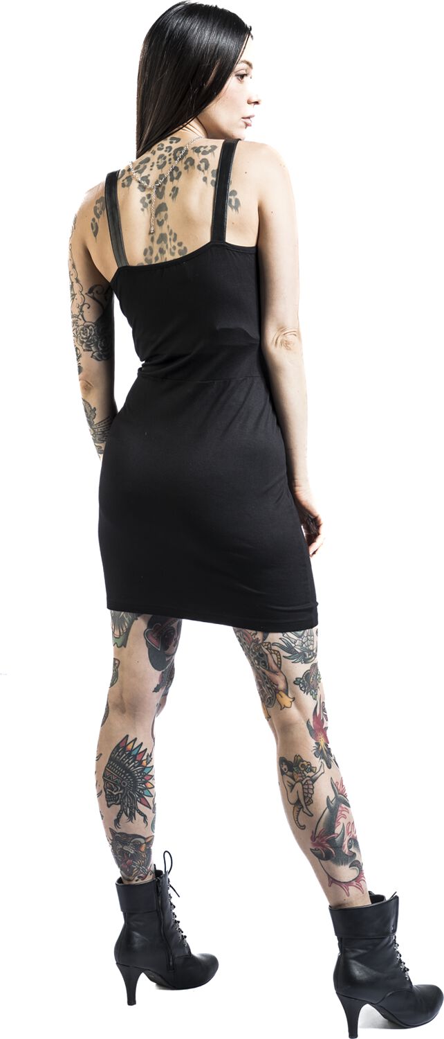 Robe Courte avec  Chaînes et Détails en Simili-Cuir | Gothicana by EMP Robe courte