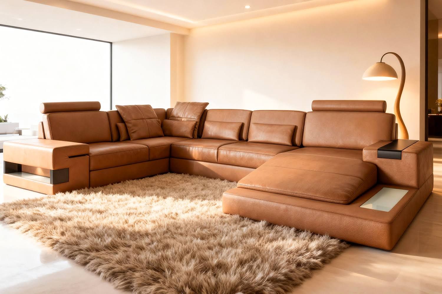 Wohnlandschaft Ledersofa mit Ottomane – Design & Luxus Funktion – Breite Relax-Sitze – BULHOFF Hamburg