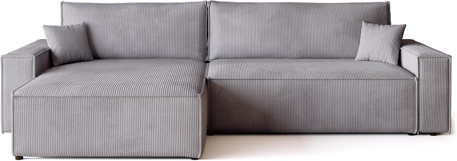 BROMARKT Sofa mit Schlaffunktion Couch L Cordstoff Sofa Bettkasten Schlafsofa für Wohnzimmer Ecksofa freistehend Adi XL Relaxsofa 3 sitzer 272x143x85 cm Hellgrau